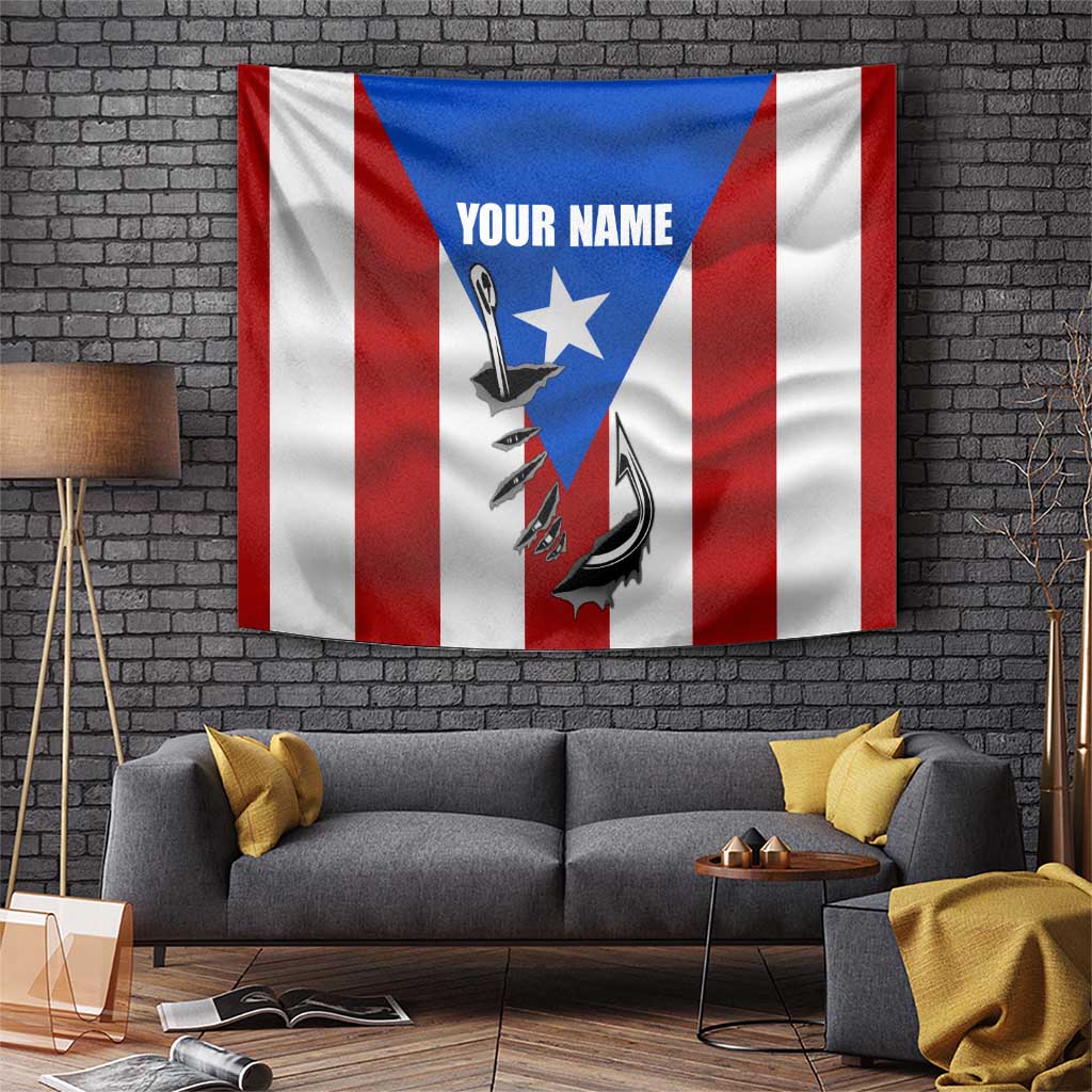 Puerto Rico Fishing Tapestry Fish Hook Flag PR Custom Name - Wonder Print Shop