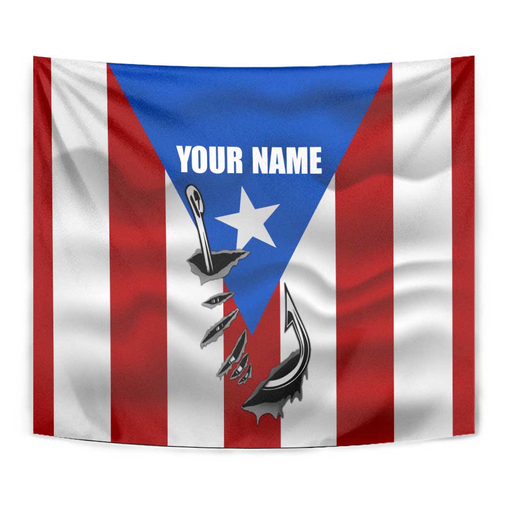 Puerto Rico Fishing Tapestry Fish Hook Flag PR Custom Name - Wonder Print Shop