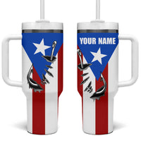 Puerto Rico Fishing Tumbler With Handle Fish Hook Flag PR Custom Name - Wonder Print Shop