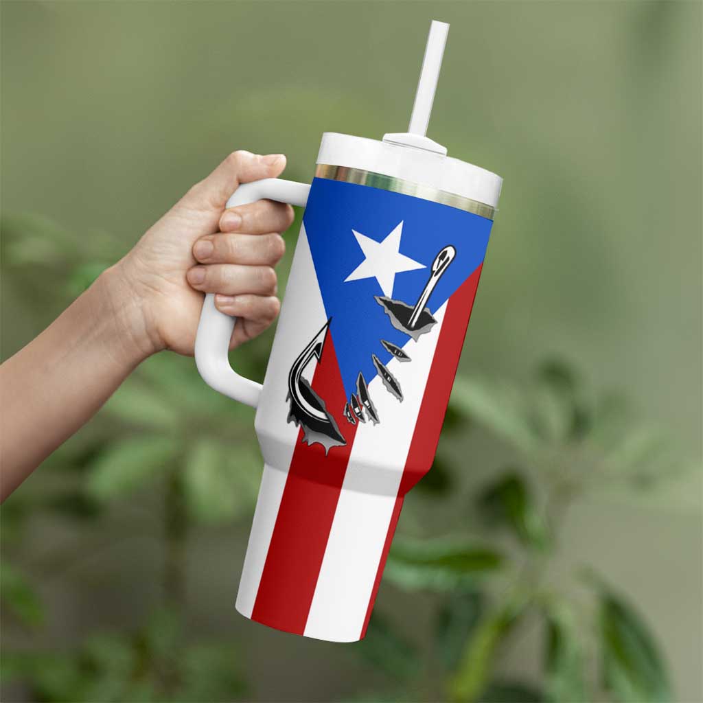 Puerto Rico Fishing Tumbler With Handle Fish Hook Flag PR Custom Name - Wonder Print Shop