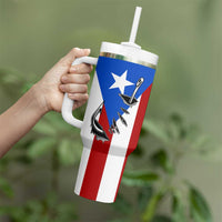 Puerto Rico Fishing Tumbler With Handle Fish Hook Flag PR Custom Name - Wonder Print Shop