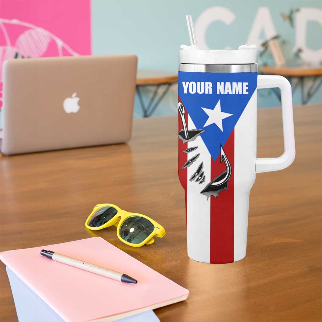 Puerto Rico Fishing Tumbler With Handle Fish Hook Flag PR Custom Name - Wonder Print Shop