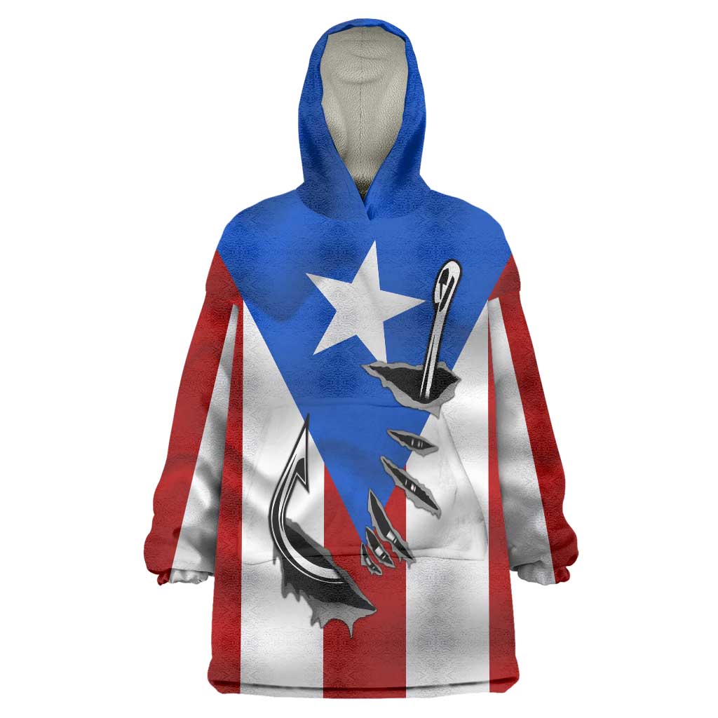 Puerto Rico Fishing Wearable Blanket Hoodie Fish Hook Flag PR Custom Name - Wonder Print Shop