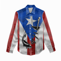 Puerto Rico Fishing Women Casual Shirt Fish Hook Flag PR Custom Name - Wonder Print Shop