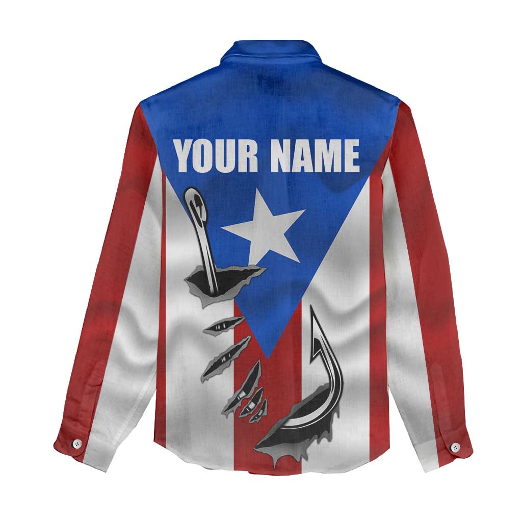 Puerto Rico Fishing Women Casual Shirt Fish Hook Flag PR Custom Name - Wonder Print Shop