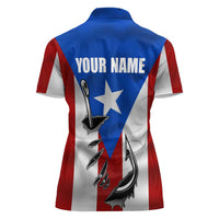 Puerto Rico Fishing Women Polo Shirt Fish Hook Flag PR Custom Name - Wonder Print Shop