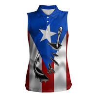 Puerto Rico Fishing Women Sleeveless Polo Shirt Fish Hook Flag PR Custom Name - Wonder Print Shop