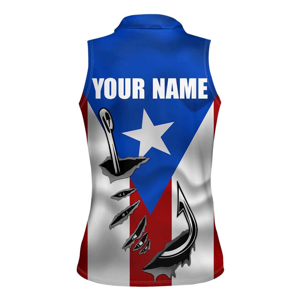 Puerto Rico Fishing Women Sleeveless Polo Shirt Fish Hook Flag PR Custom Name - Wonder Print Shop
