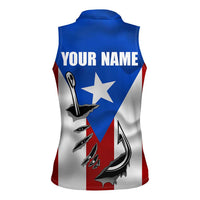 Puerto Rico Fishing Women Sleeveless Polo Shirt Fish Hook Flag PR Custom Name - Wonder Print Shop
