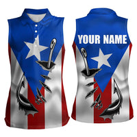 Puerto Rico Fishing Women Sleeveless Polo Shirt Fish Hook Flag PR Custom Name - Wonder Print Shop