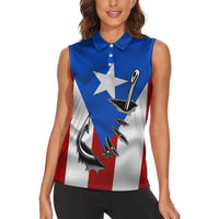 Puerto Rico Fishing Women Sleeveless Polo Shirt Fish Hook Flag PR Custom Name - Wonder Print Shop