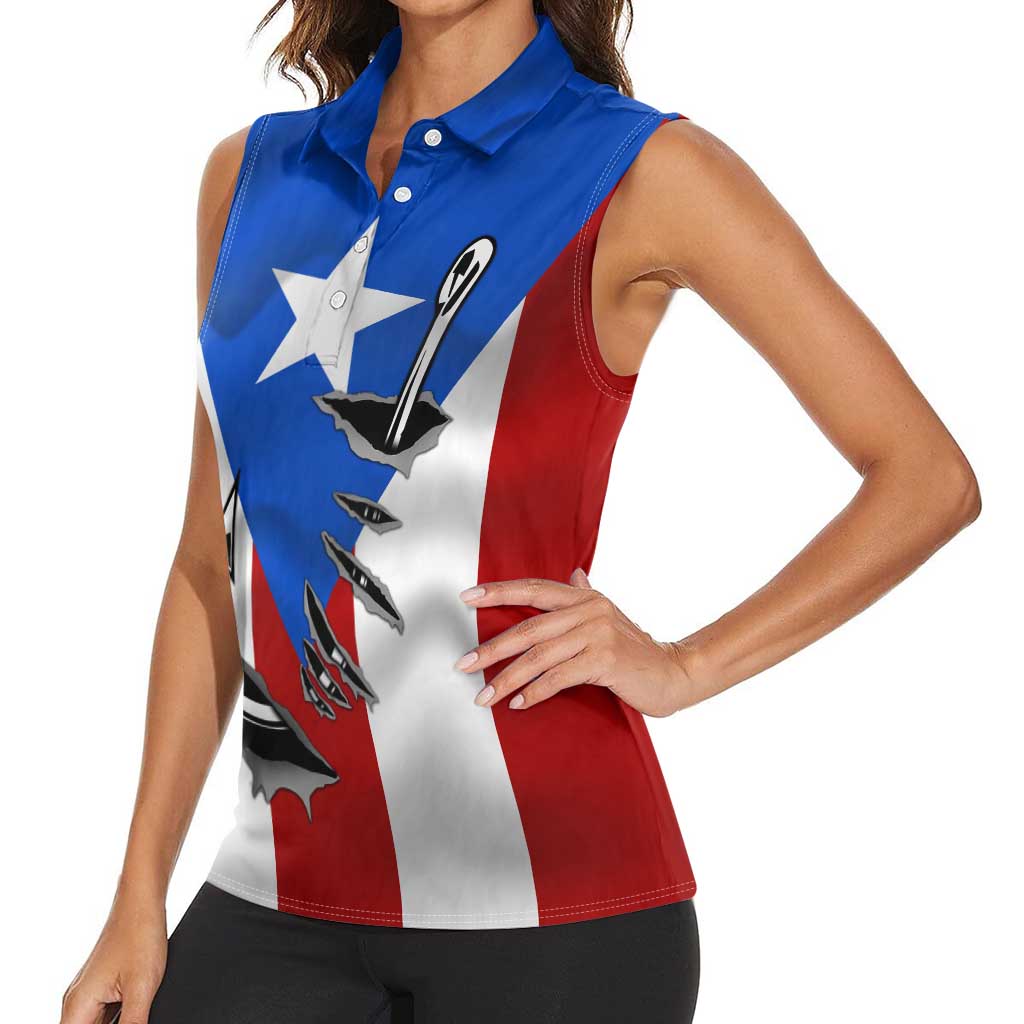Puerto Rico Fishing Women Sleeveless Polo Shirt Fish Hook Flag PR Custom Name - Wonder Print Shop