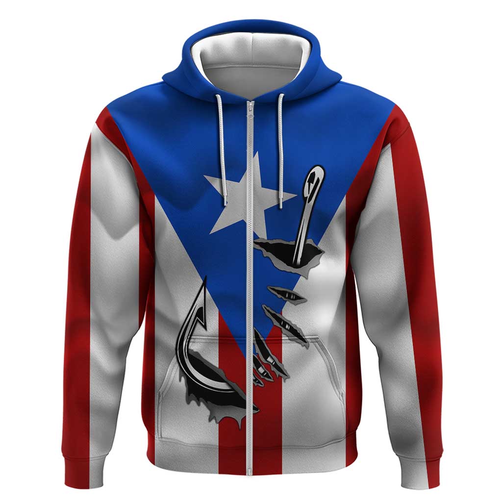 Puerto Rico Fishing Zip Hoodie Fish Hook Flag PR Custom Name - Wonder Print Shop