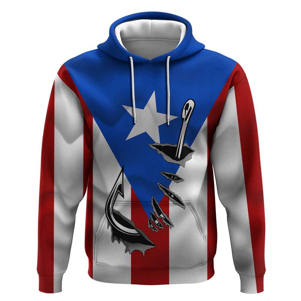 Puerto Rico Fishing Zip Hoodie Fish Hook Flag PR Custom Name - Wonder Print Shop
