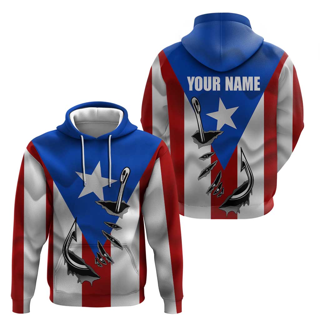 Puerto Rico Fishing Zip Hoodie Fish Hook Flag PR Custom Name - Wonder Print Shop