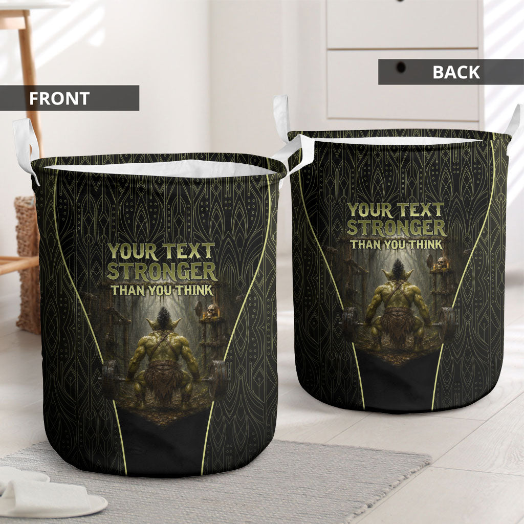 Personalized Muscular Goblin Weightlifting Laundry Basket Pain For Growth Dark Fantasy Gym Graphic