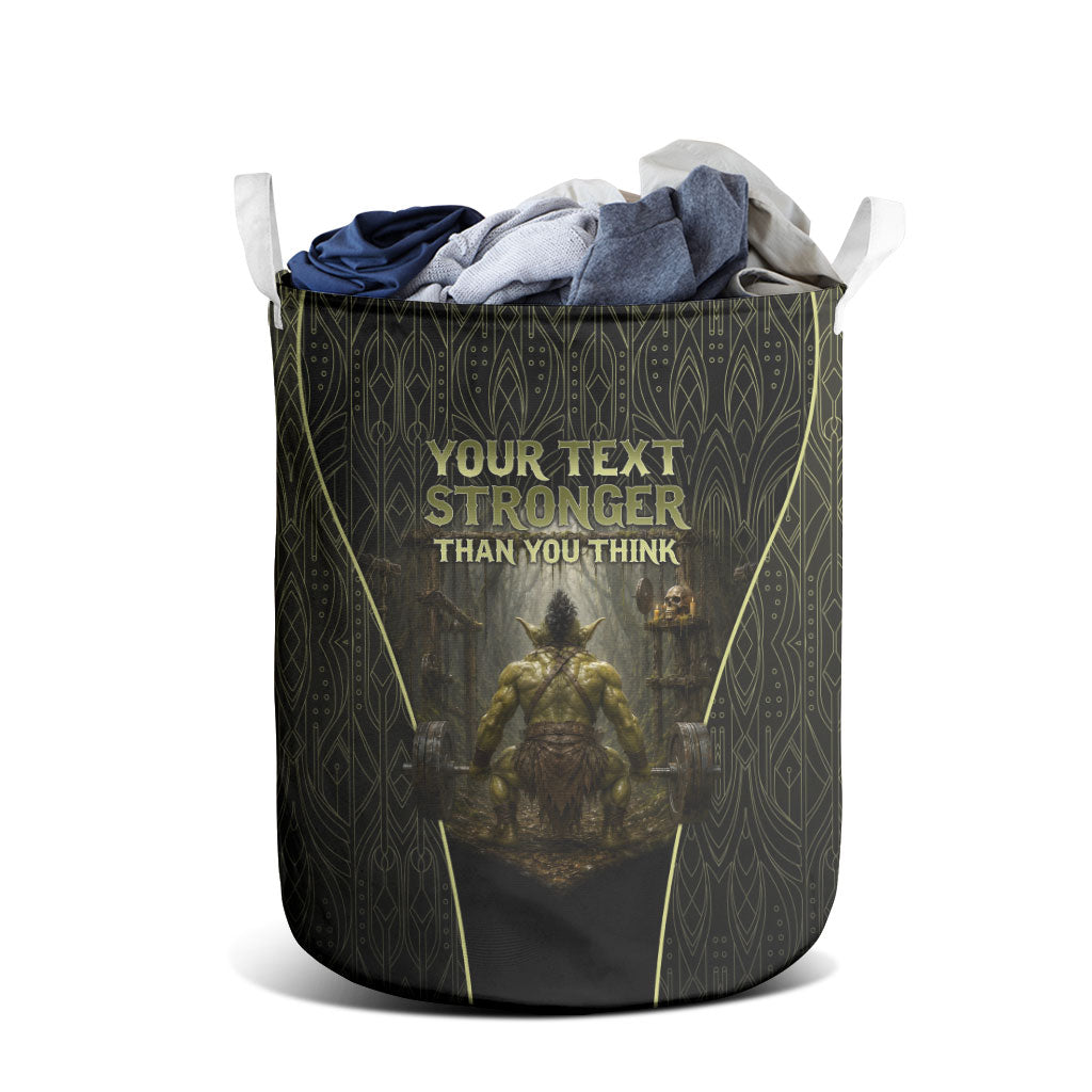 Personalized Muscular Goblin Weightlifting Laundry Basket Pain For Growth Dark Fantasy Gym Graphic
