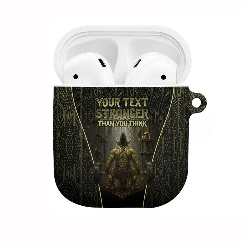 Personalized Muscular Goblin Weightlifting AirPods Case Pain For Growth Dark Fantasy Gym Graphic