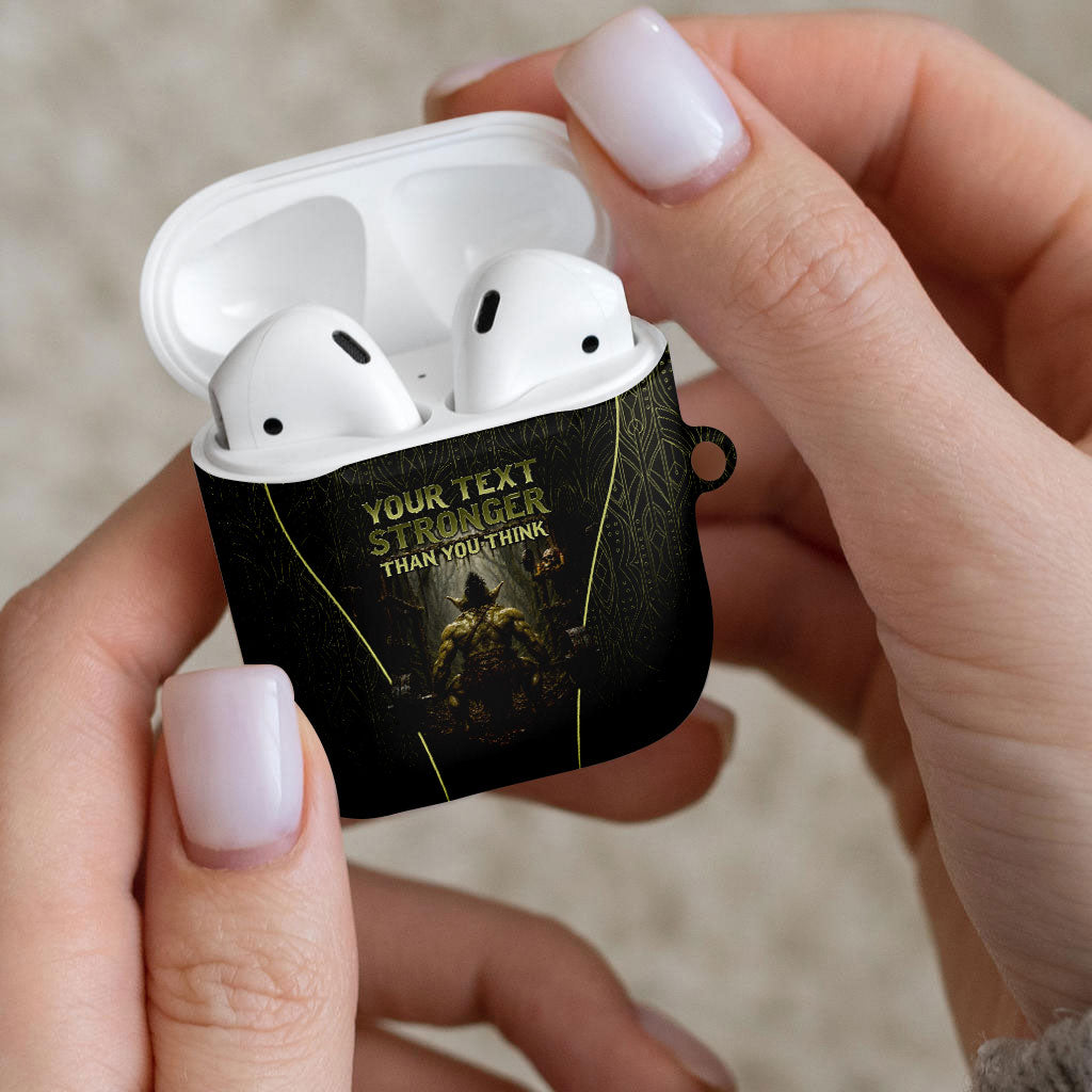 Personalized Muscular Goblin Weightlifting AirPods Case Pain For Growth Dark Fantasy Gym Graphic