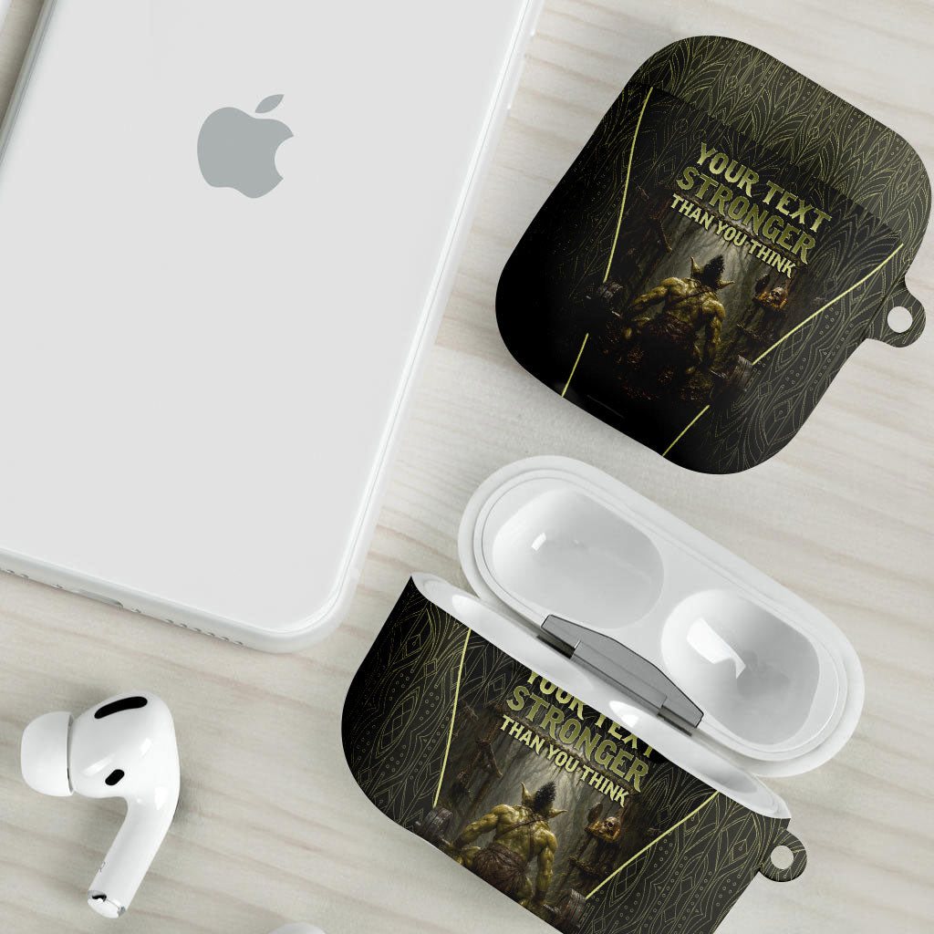 Personalized Muscular Goblin Weightlifting AirPods Case Pain For Growth Dark Fantasy Gym Graphic