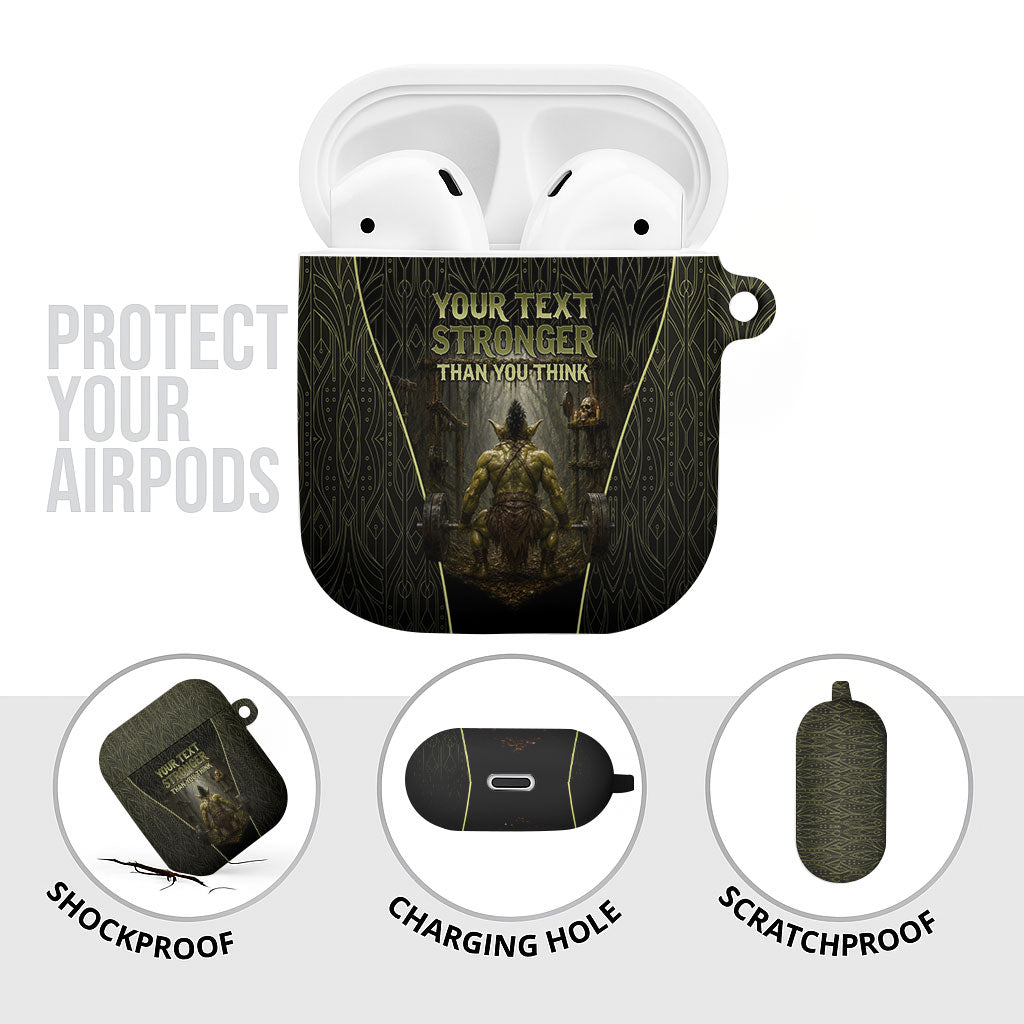 Personalized Muscular Goblin Weightlifting AirPods Case Pain For Growth Dark Fantasy Gym Graphic