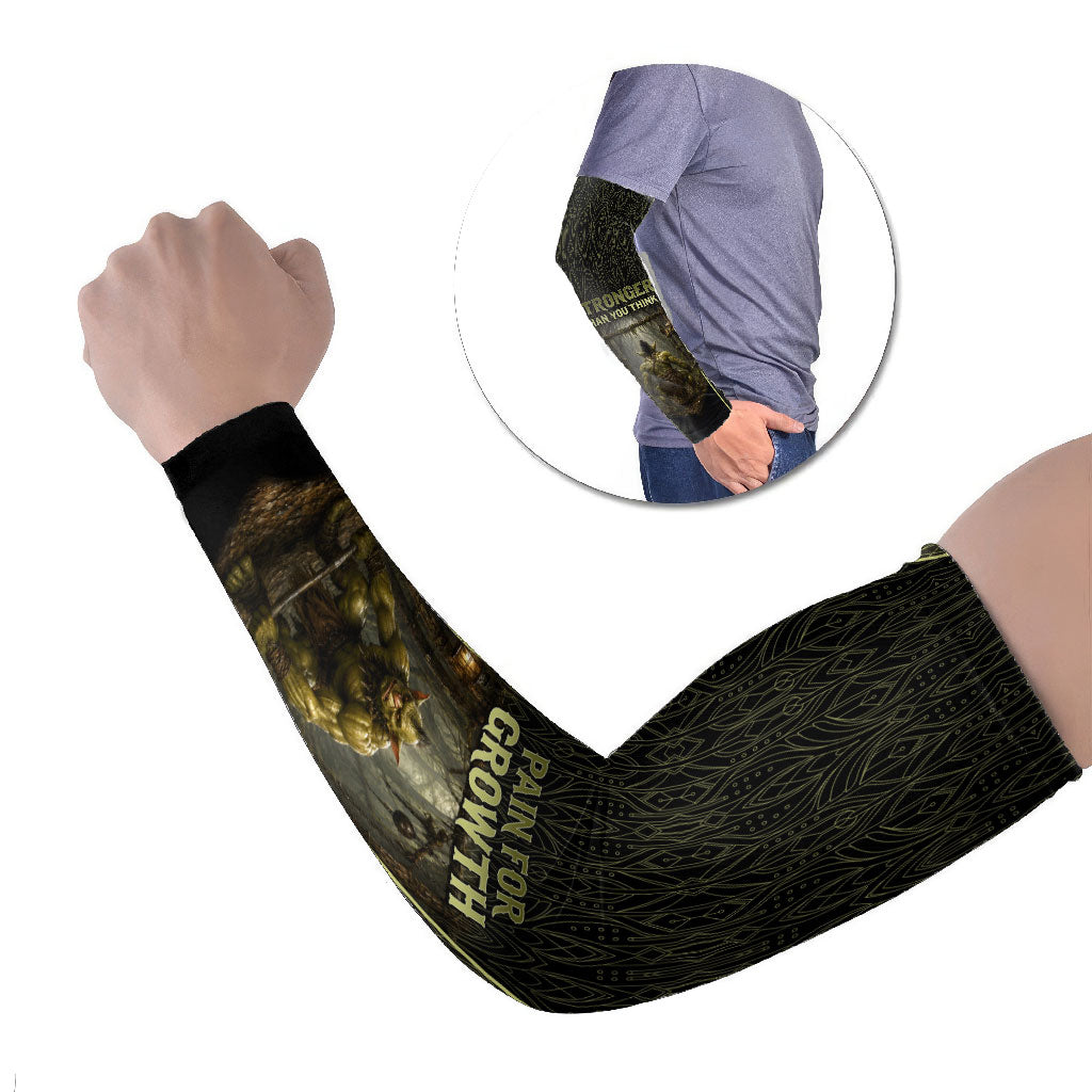 Personalized Muscular Goblin Weightlifting Arm Sleeves Pain For Growth Dark Fantasy Gym Graphic