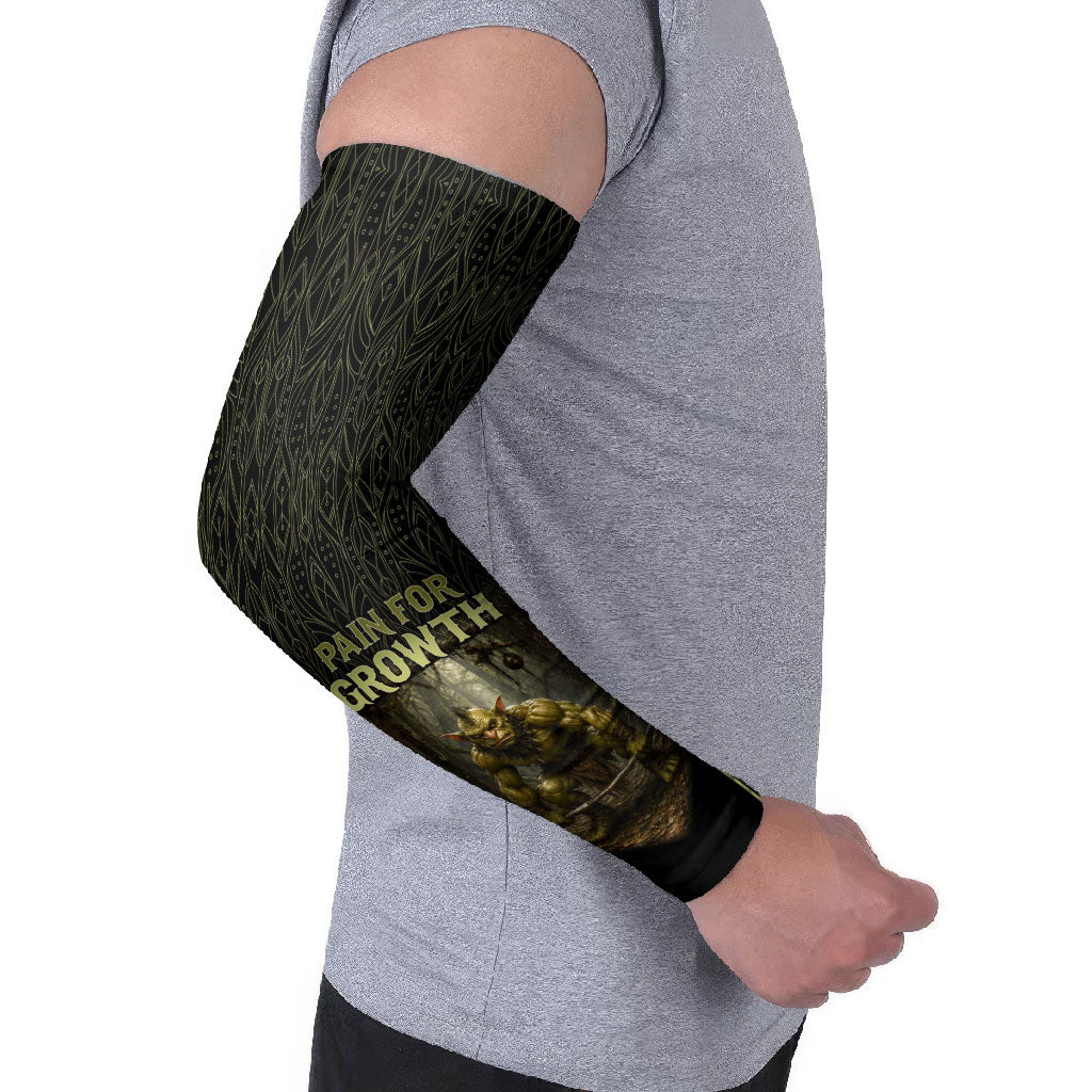 Personalized Muscular Goblin Weightlifting Arm Sleeves Pain For Growth Dark Fantasy Gym Graphic
