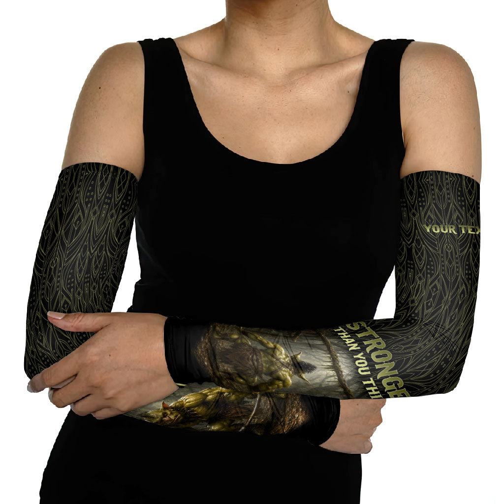 Personalized Muscular Goblin Weightlifting Arm Sleeves Pain For Growth Dark Fantasy Gym Graphic