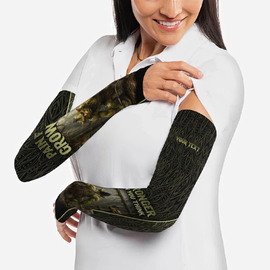 Personalized Muscular Goblin Weightlifting Arm Sleeves Pain For Growth Dark Fantasy Gym Graphic