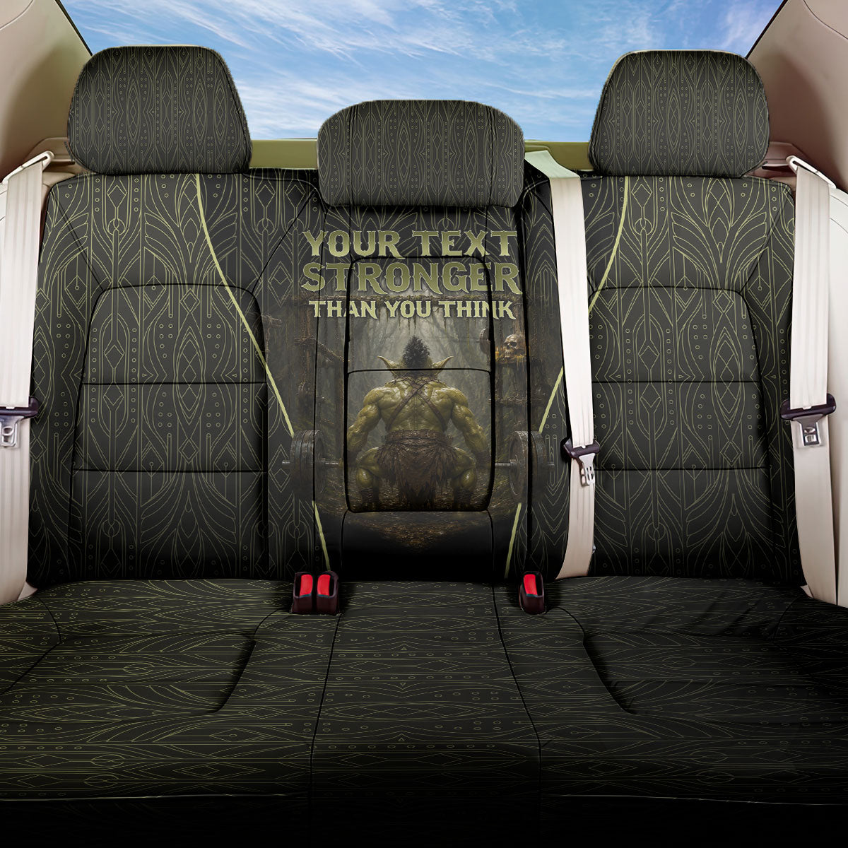 Personalized Muscular Goblin Weightlifting Back Car Seat Cover Pain For Growth Dark Fantasy Gym Graphic
