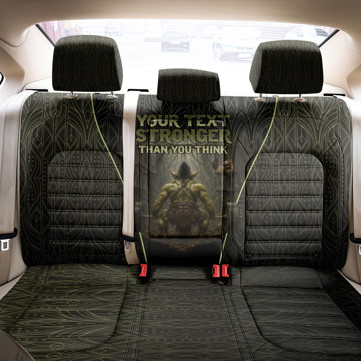 Personalized Muscular Goblin Weightlifting Back Car Seat Cover Pain For Growth Dark Fantasy Gym Graphic