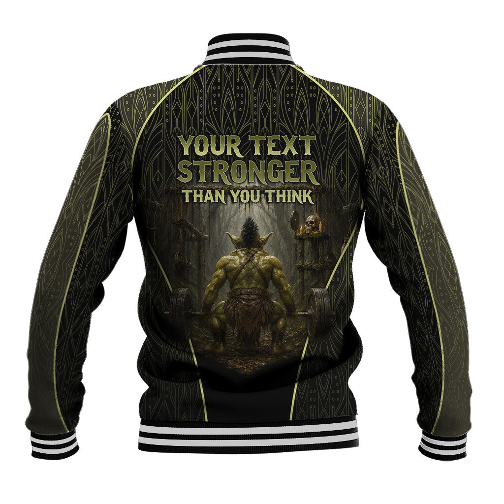 Personalized Muscular Goblin Weightlifting Baseball Jacket Pain For Growth Dark Fantasy Gym Graphic