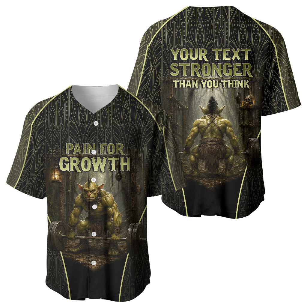 Personalized Muscular Goblin Weightlifting Baseball Jersey Pain For Growth Dark Fantasy Gym Graphic