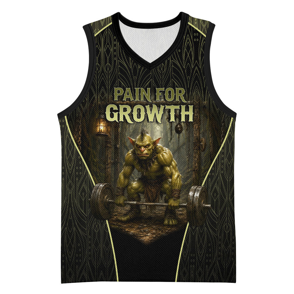 Personalized Muscular Goblin Weightlifting Basketball Jersey Pain For Growth Dark Fantasy Gym Graphic
