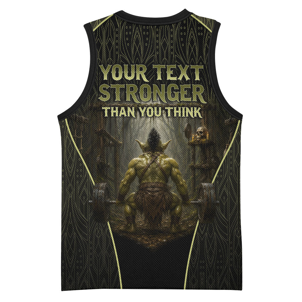 Personalized Muscular Goblin Weightlifting Basketball Jersey Pain For Growth Dark Fantasy Gym Graphic