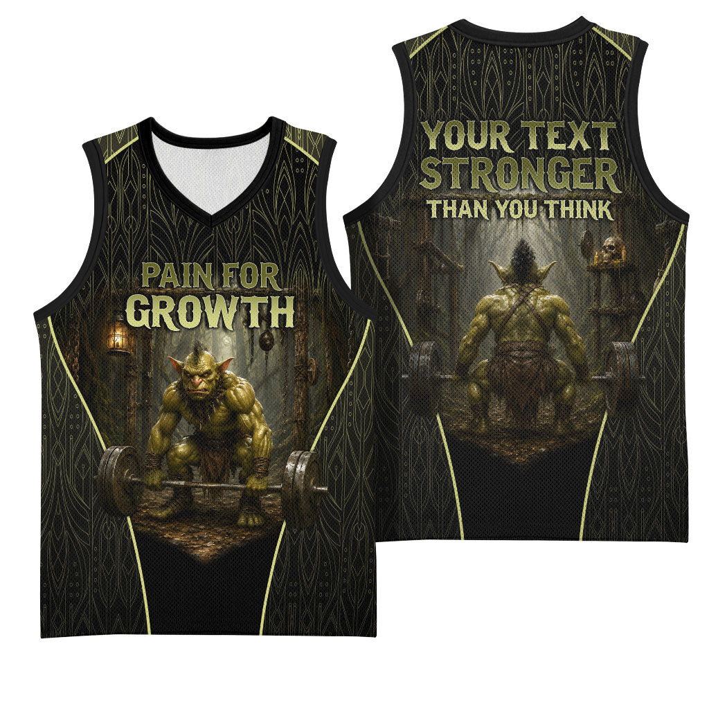 Personalized Muscular Goblin Weightlifting Basketball Jersey Pain For Growth Dark Fantasy Gym Graphic