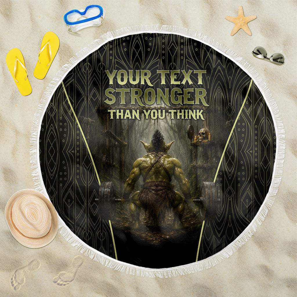 Personalized Muscular Goblin Weightlifting Beach Blanket Pain For Growth Dark Fantasy Gym Graphic