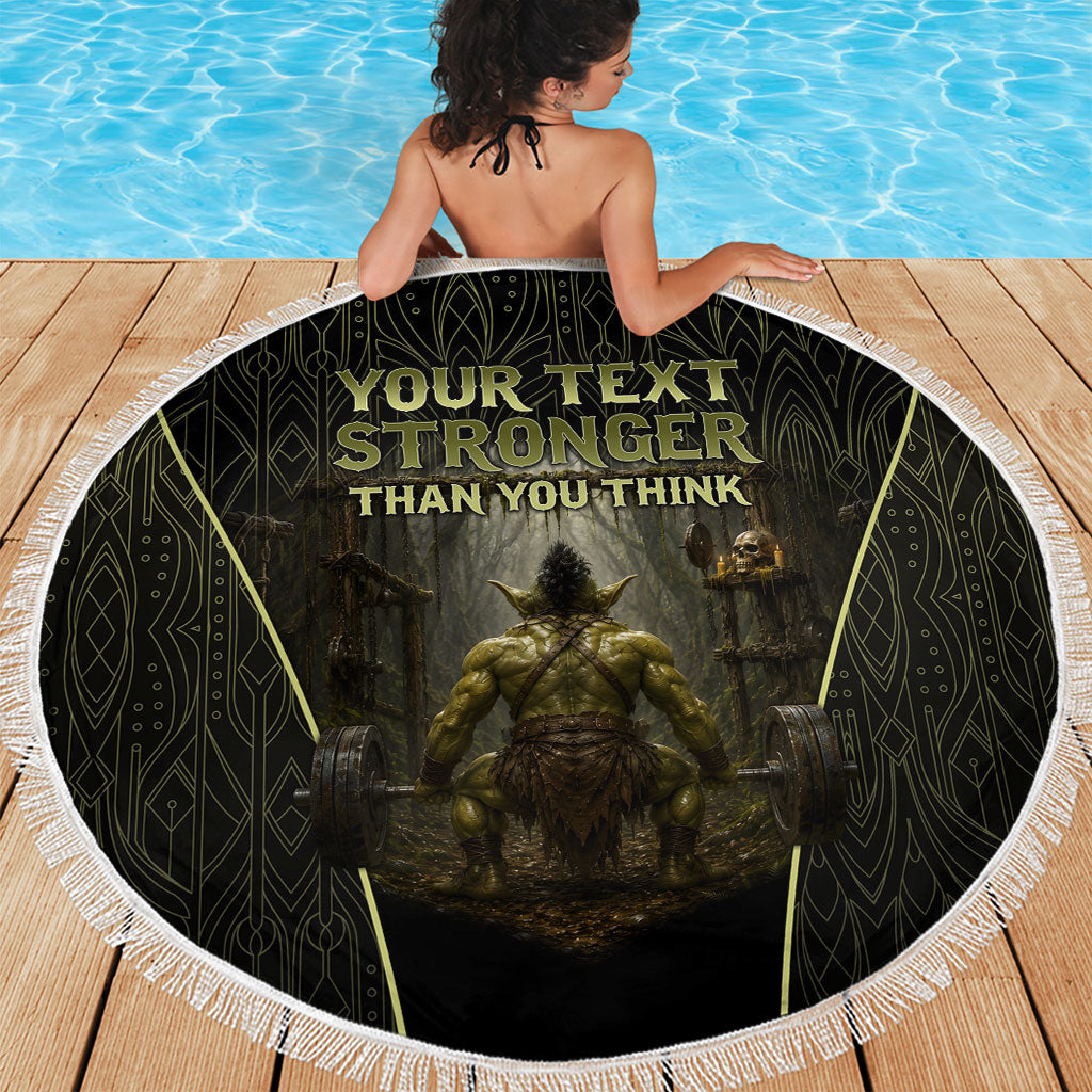 Personalized Muscular Goblin Weightlifting Beach Blanket Pain For Growth Dark Fantasy Gym Graphic