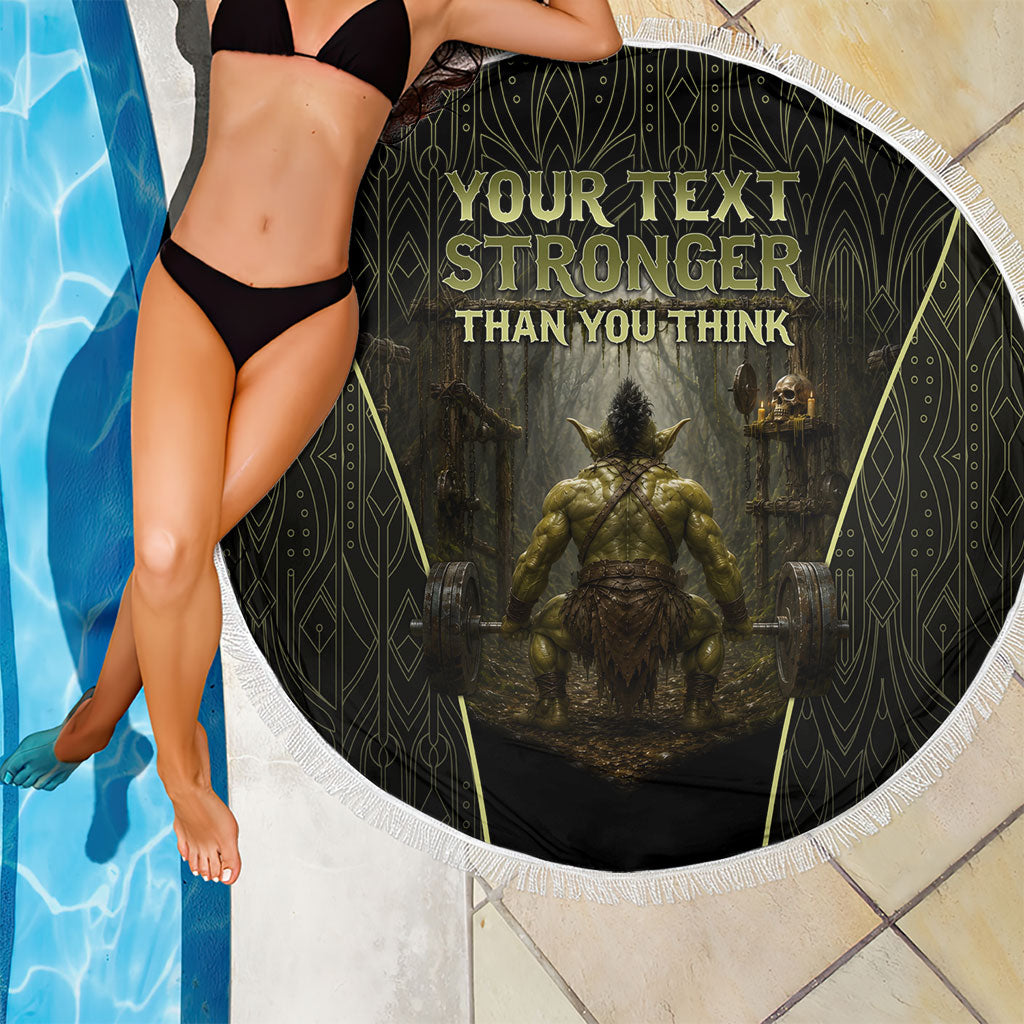 Personalized Muscular Goblin Weightlifting Beach Blanket Pain For Growth Dark Fantasy Gym Graphic
