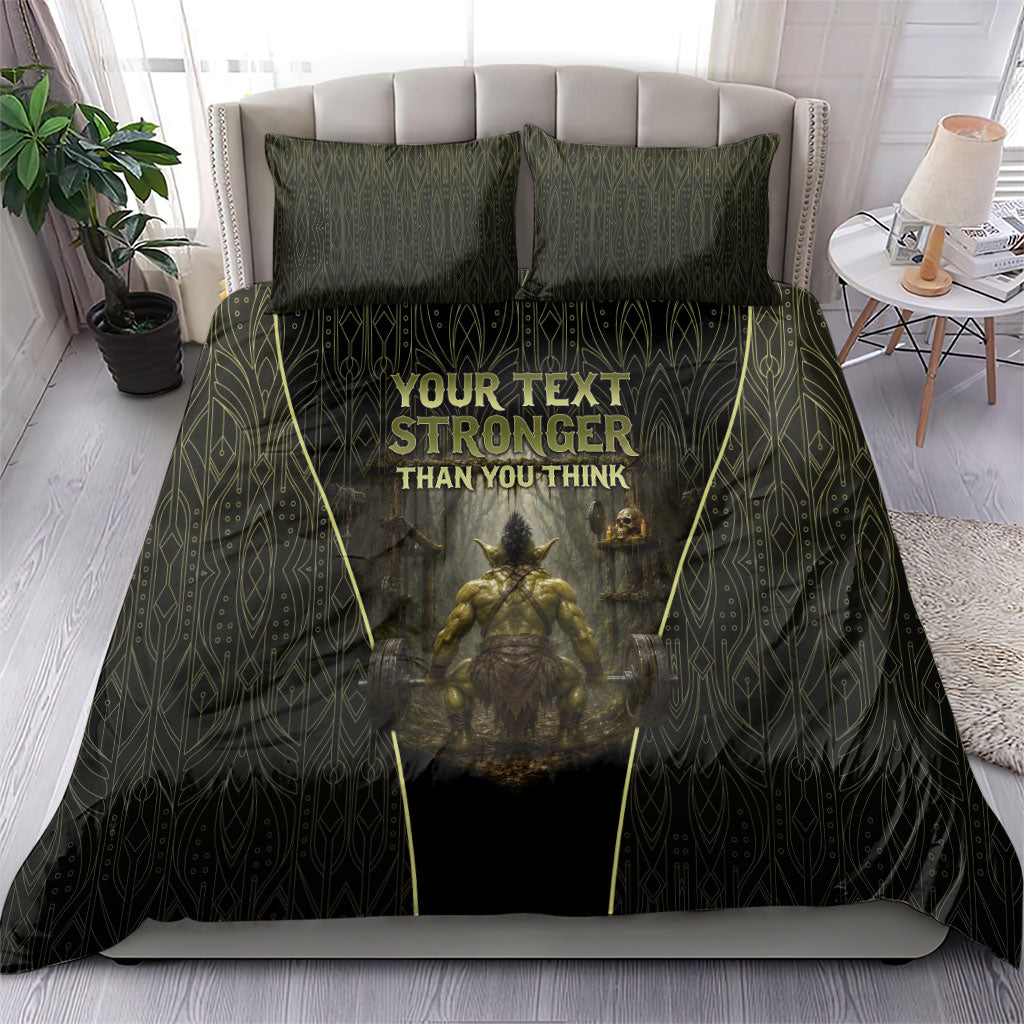 Personalized Muscular Goblin Weightlifting Bedding Set Pain For Growth Dark Fantasy Gym Graphic