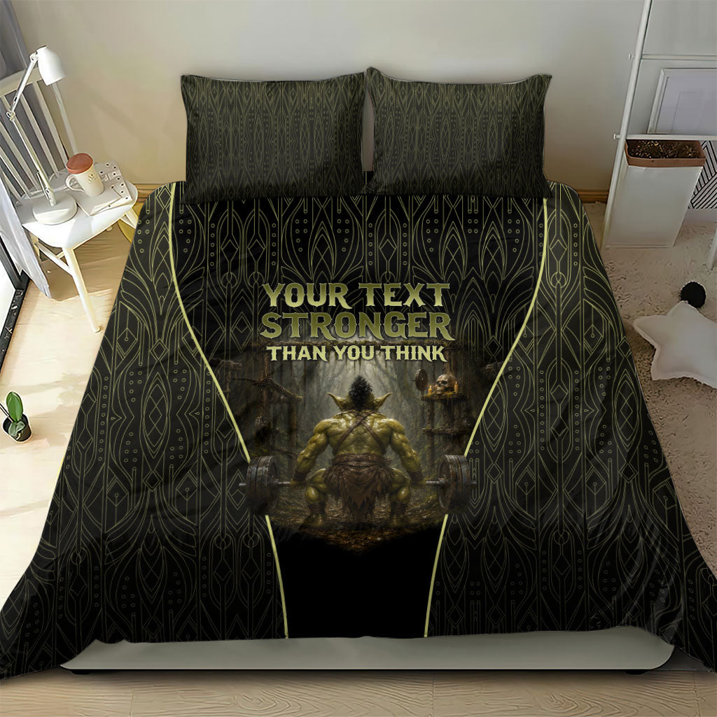 Personalized Muscular Goblin Weightlifting Bedding Set Pain For Growth Dark Fantasy Gym Graphic