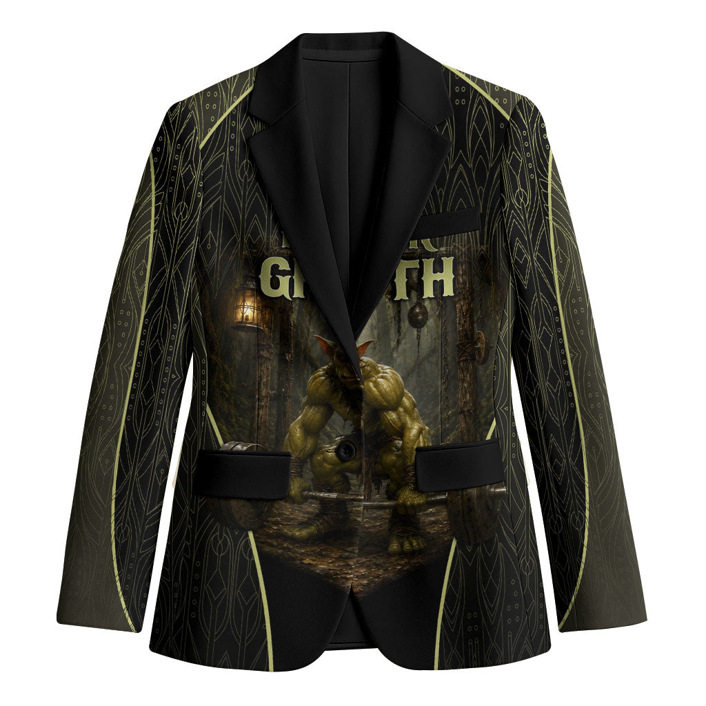 Personalized Muscular Goblin Weightlifting Blazer Pain For Growth Dark Fantasy Gym Graphic