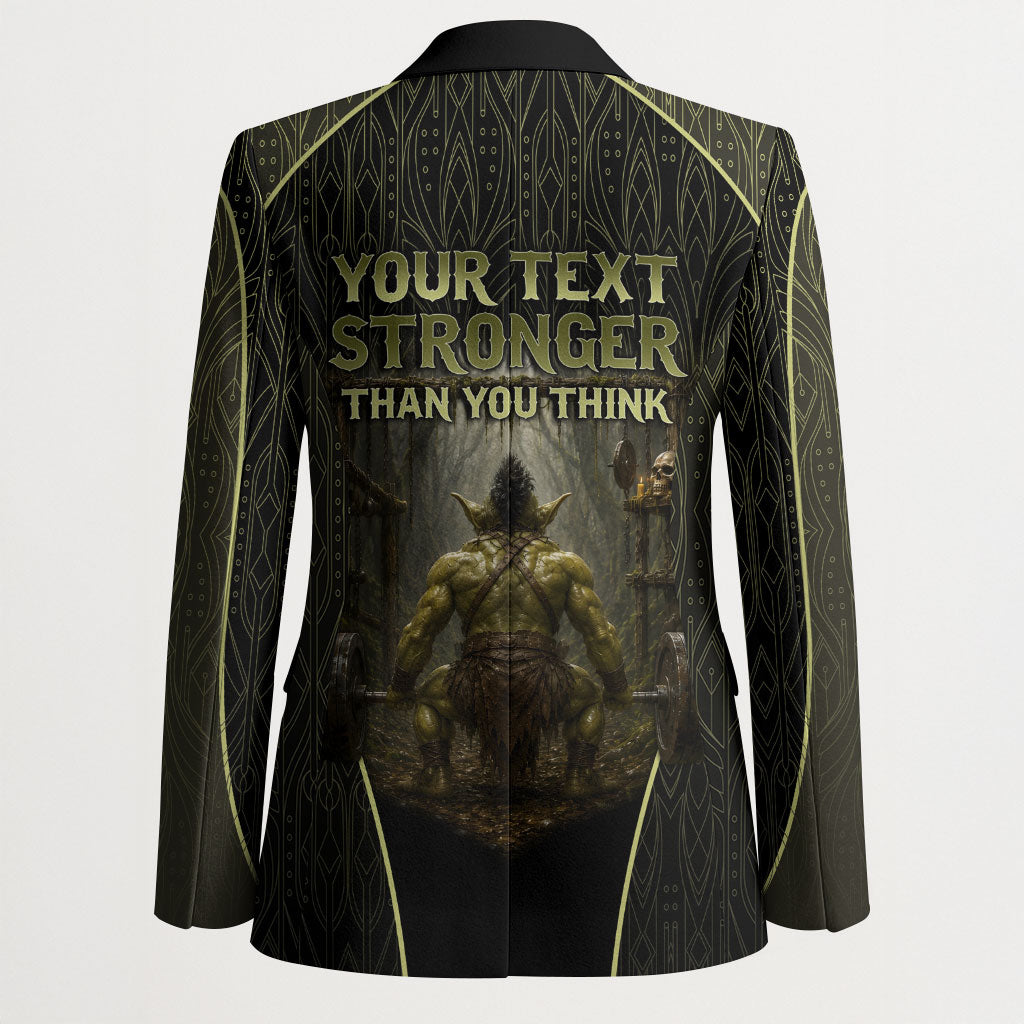 Personalized Muscular Goblin Weightlifting Blazer Pain For Growth Dark Fantasy Gym Graphic