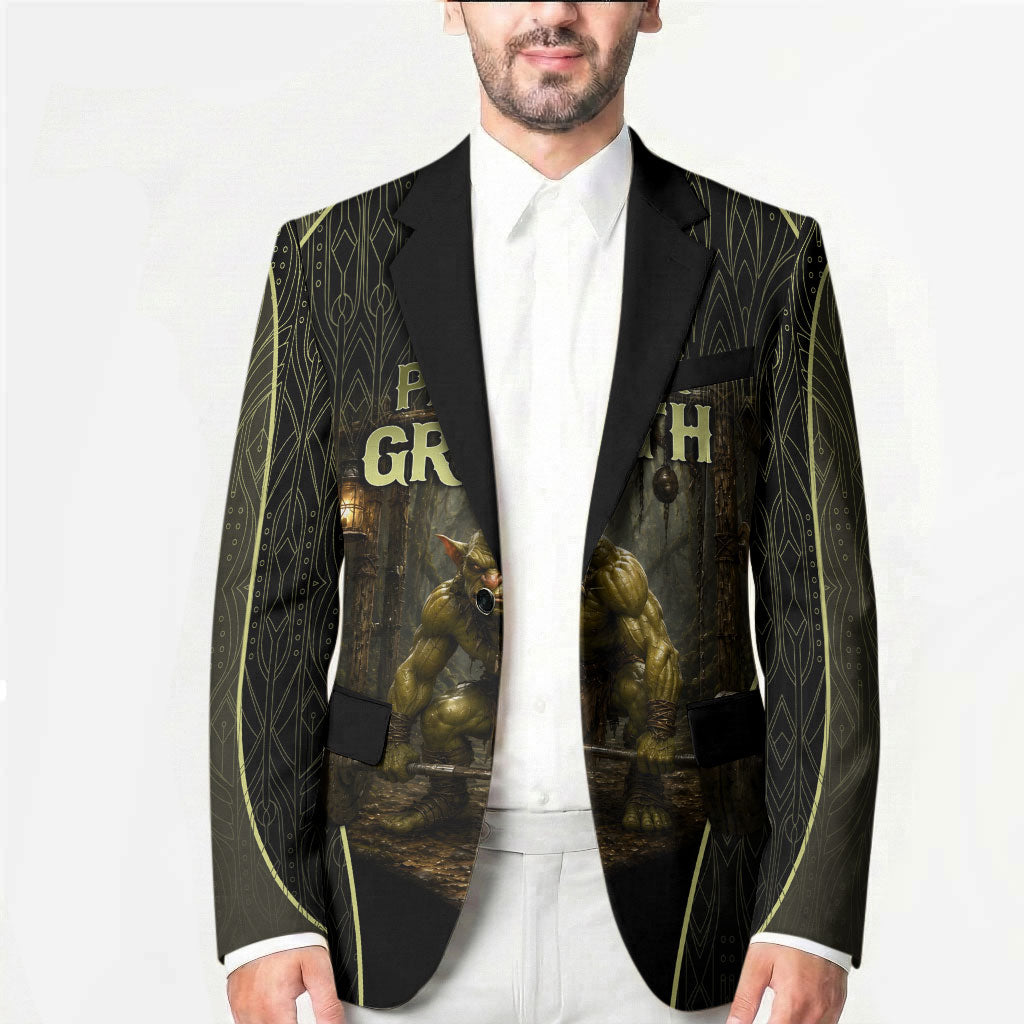 Personalized Muscular Goblin Weightlifting Blazer Pain For Growth Dark Fantasy Gym Graphic