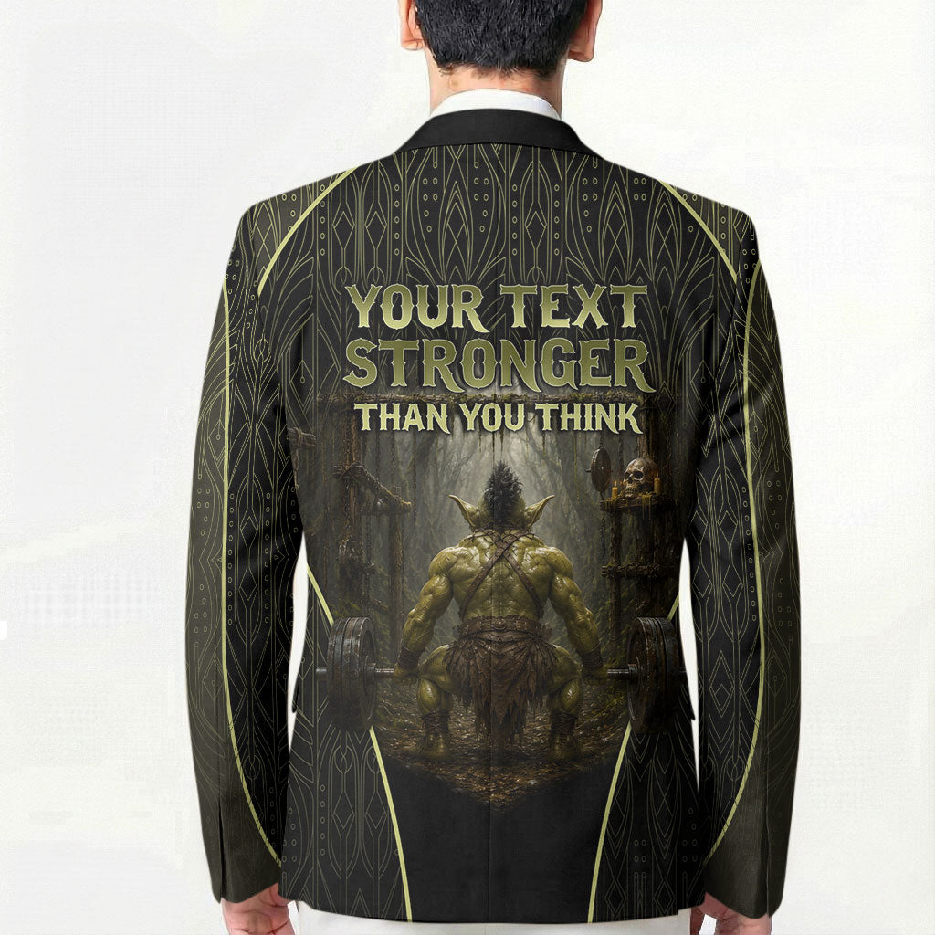 Personalized Muscular Goblin Weightlifting Blazer Pain For Growth Dark Fantasy Gym Graphic