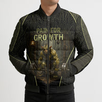 Personalized Muscular Goblin Weightlifting Bomber Puffer Jacket Pain For Growth Dark Fantasy Gym Graphic