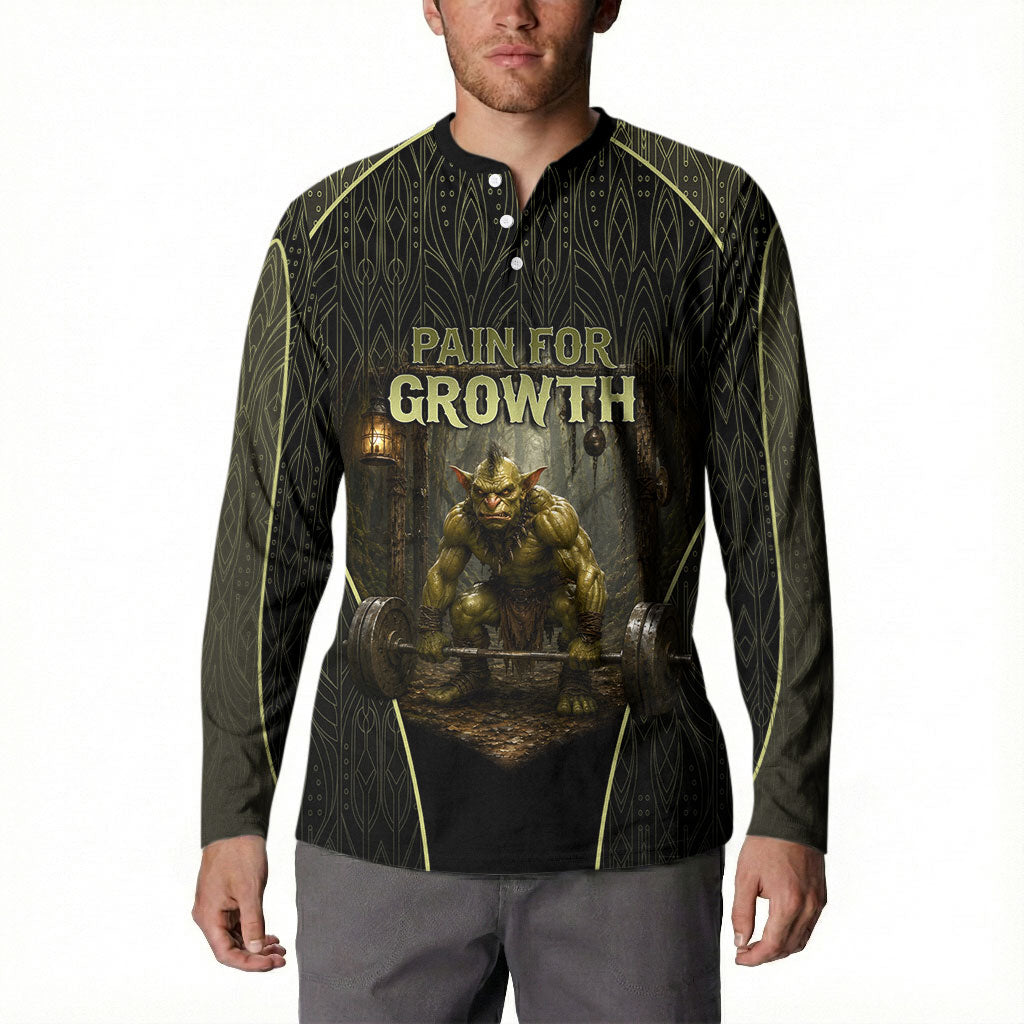Personalized Muscular Goblin Weightlifting Button Sweatshirt Pain For Growth Dark Fantasy Gym Graphic