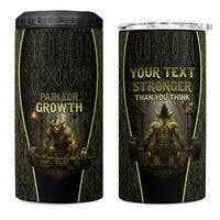 Personalized Muscular Goblin Weightlifting 4 in 1 Can Cooler Tumbler Pain For Growth Dark Fantasy Gym Graphic