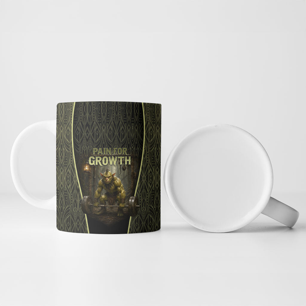 Personalized Muscular Goblin Weightlifting Ceramic Mug Pain For Growth Dark Fantasy Gym Graphic