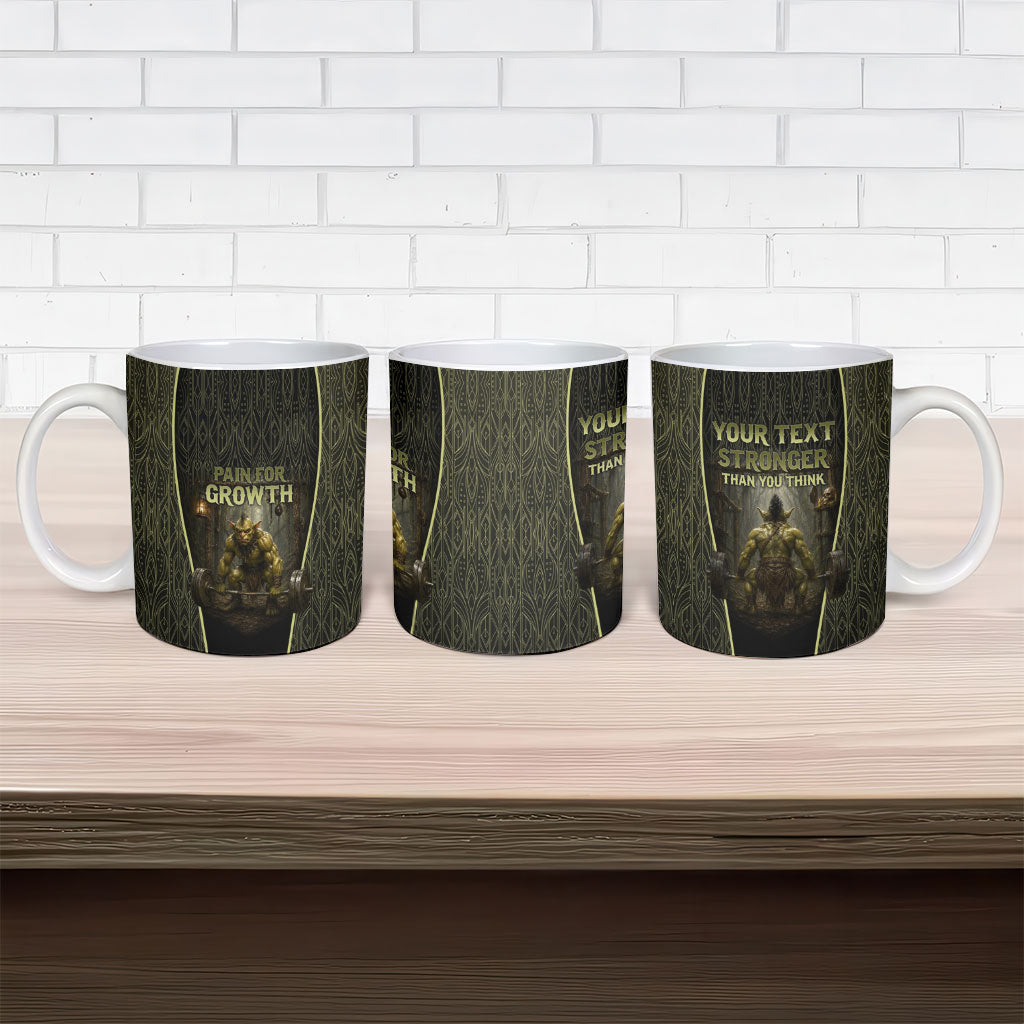 Personalized Muscular Goblin Weightlifting Ceramic Mug Pain For Growth Dark Fantasy Gym Graphic